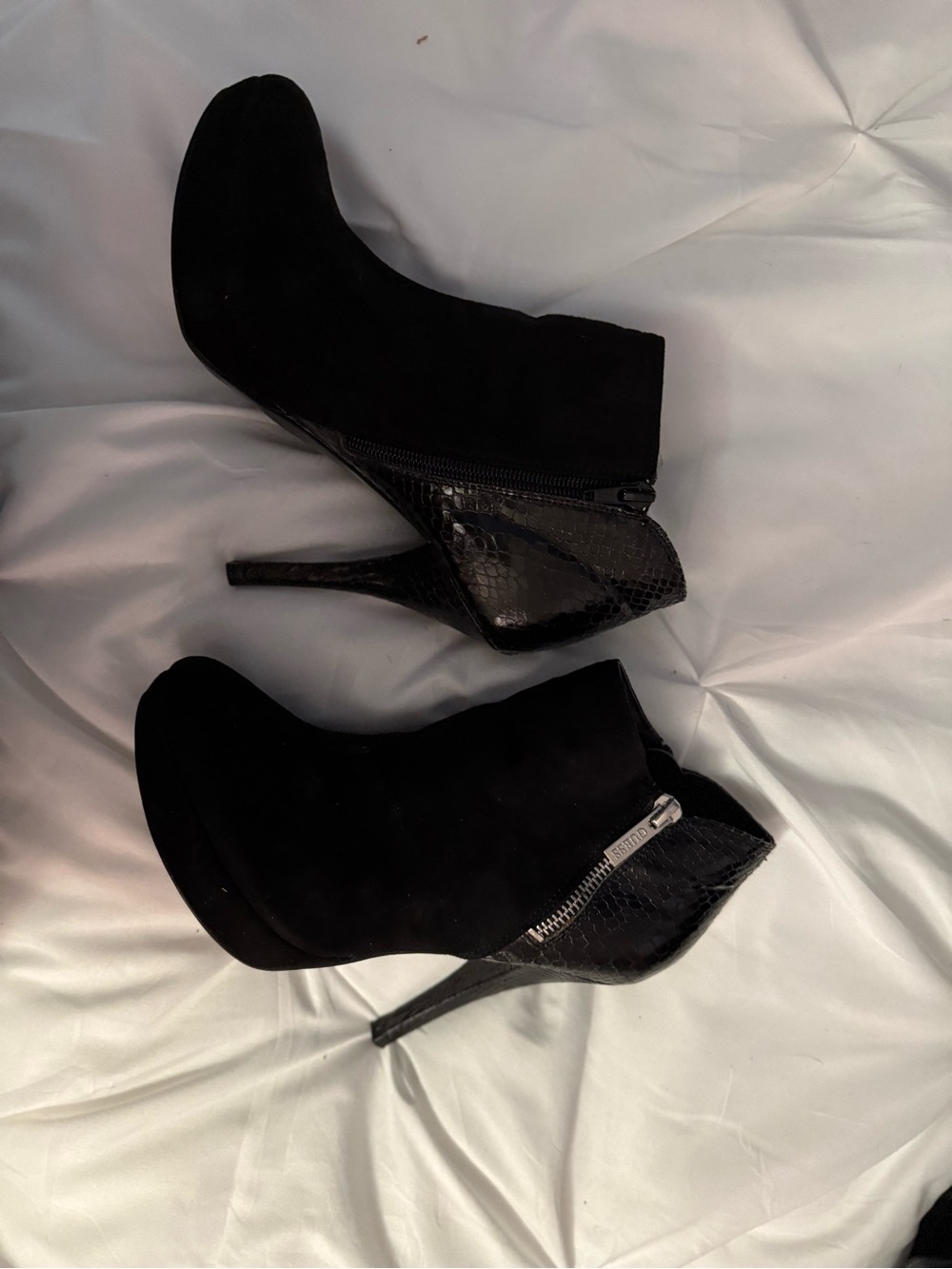Guess Black Suede & Faux-Snakeskin Stiletto Ankle Booties